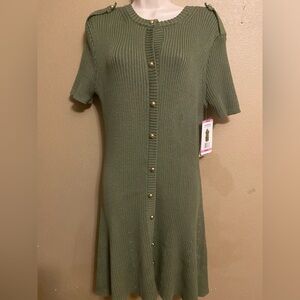 French Connection Ribbed Sweater Dress Button-Front Olive Green Size Small